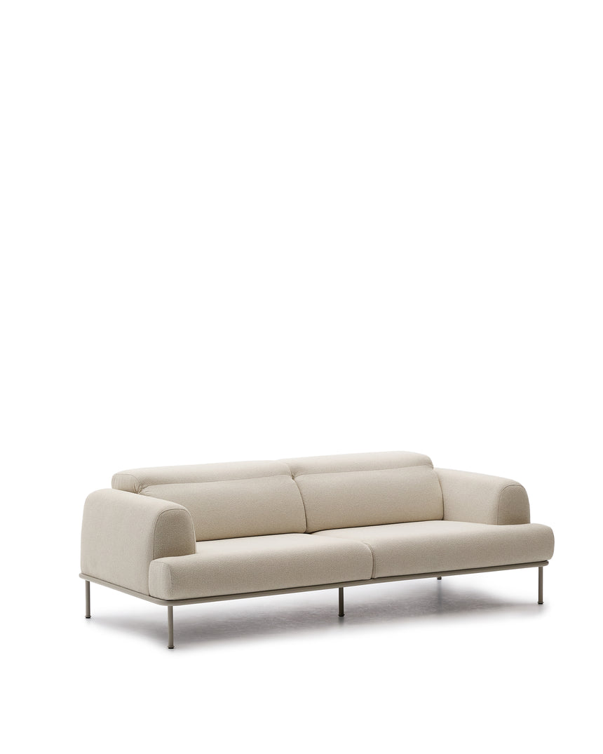 Sofa Aurum 3-Sitzer ecru mit verstellbarer Kopfstütze und mattbeigem Metallgestell 234 cm FSC Mix Credit - ZEN ZONE Furniture