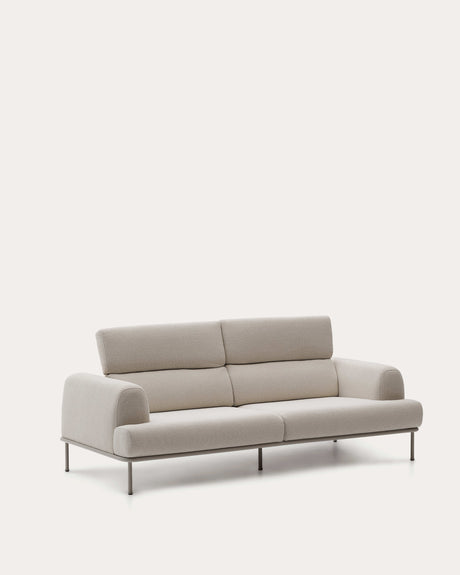 Sofa Aurum 3-Sitzer ecru mit verstellbarer Kopfstütze und mattbeigem Metallgestell 234 cm FSC Mix Credit - ZEN ZONE Furniture