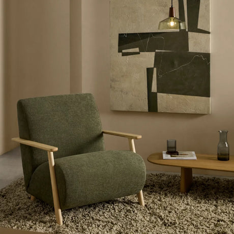 Sessel Meghan aus grünem Chenille und massivem Eschenholz mit natürlichem Finish - ZEN ZONE Furniture