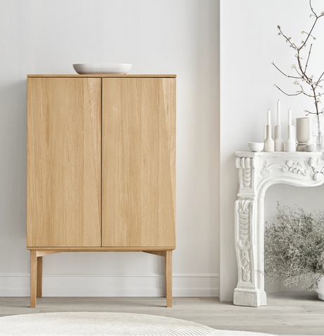 Silent Highboard mit Holzgestell, aus Eiche, geölt, 100x45 cm - ZEN ZONE Furniture