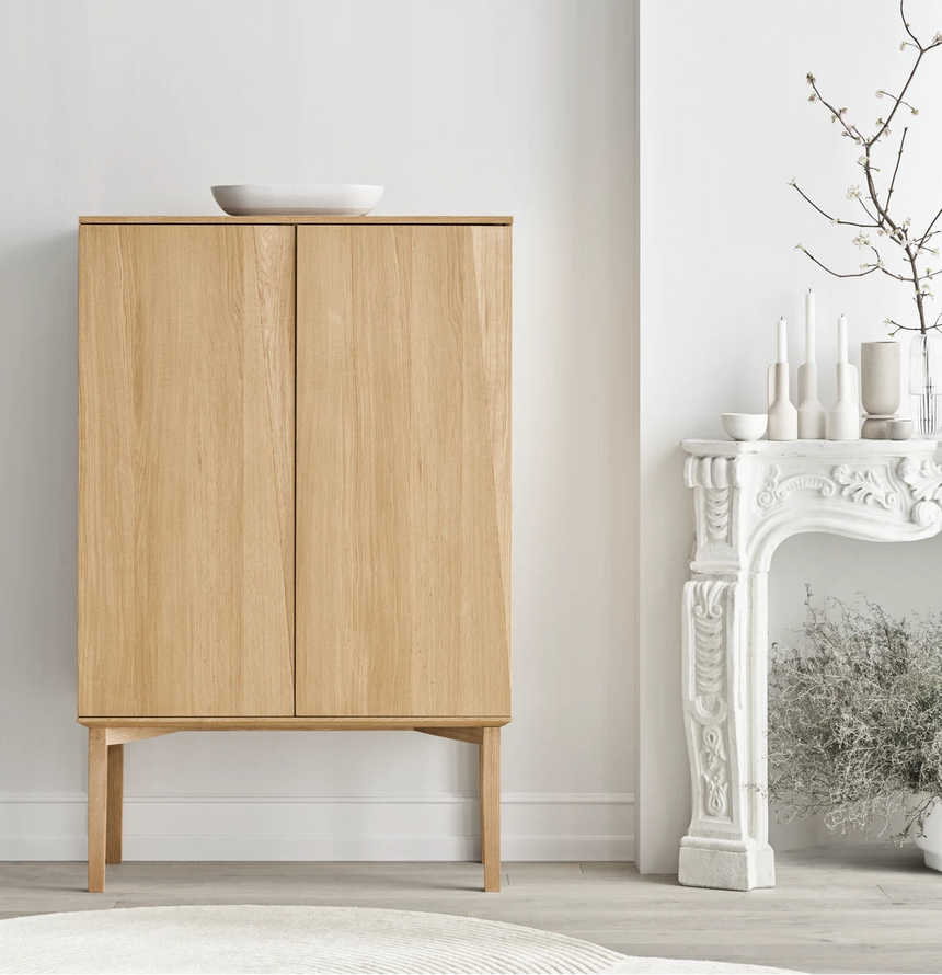 Silent Highboard with wooden frame, in oak, oiled, 100x45 cm