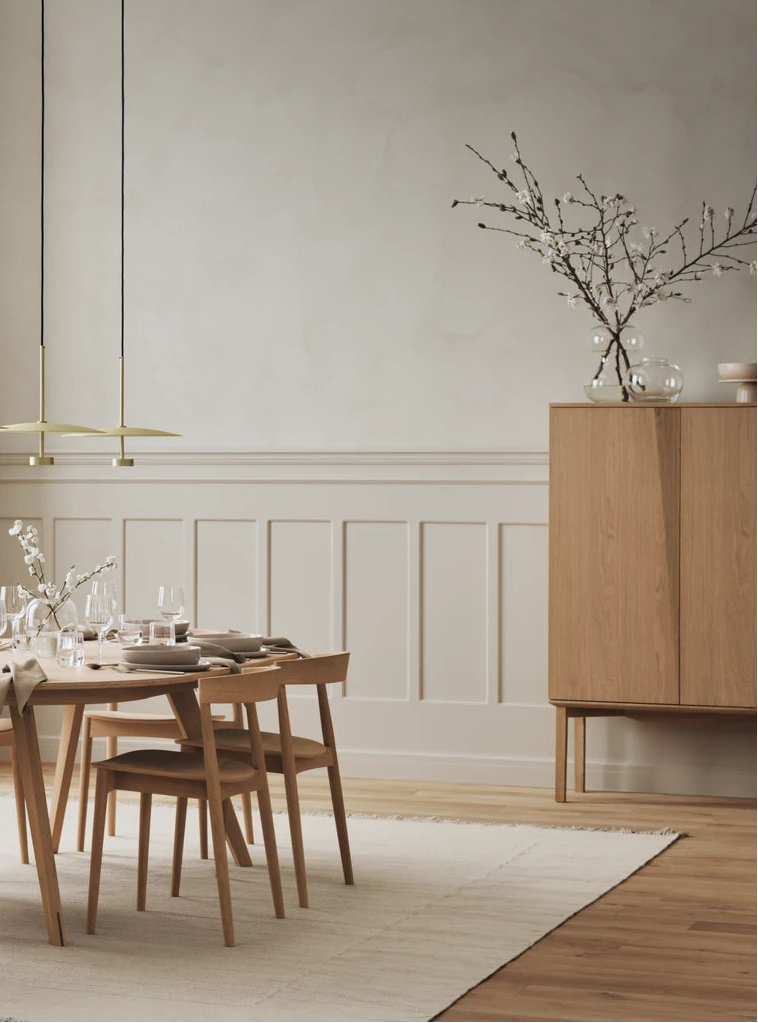 Silent Highboard with wooden frame, in oak, oiled, 100x45 cm