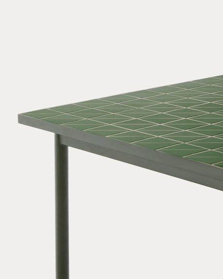 Outdoor-Tisch Maurina aus grün verzinktem Stahl und grünen Kacheln 182 x 91 cm - ZEN ZONE Furniture