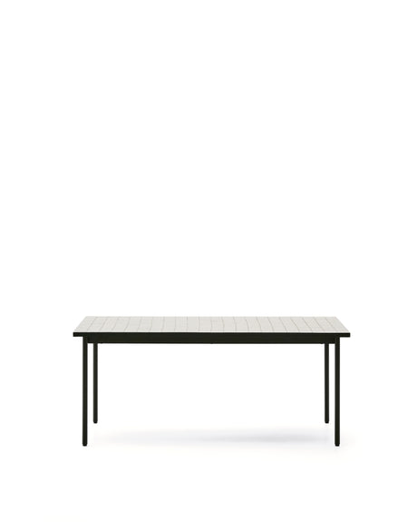 Outdoor-Tisch Maurina aus grün verzinktem Stahl mit Kacheln  in der Farbe Écru 182 x 91 cm - ZEN ZONE Furniture