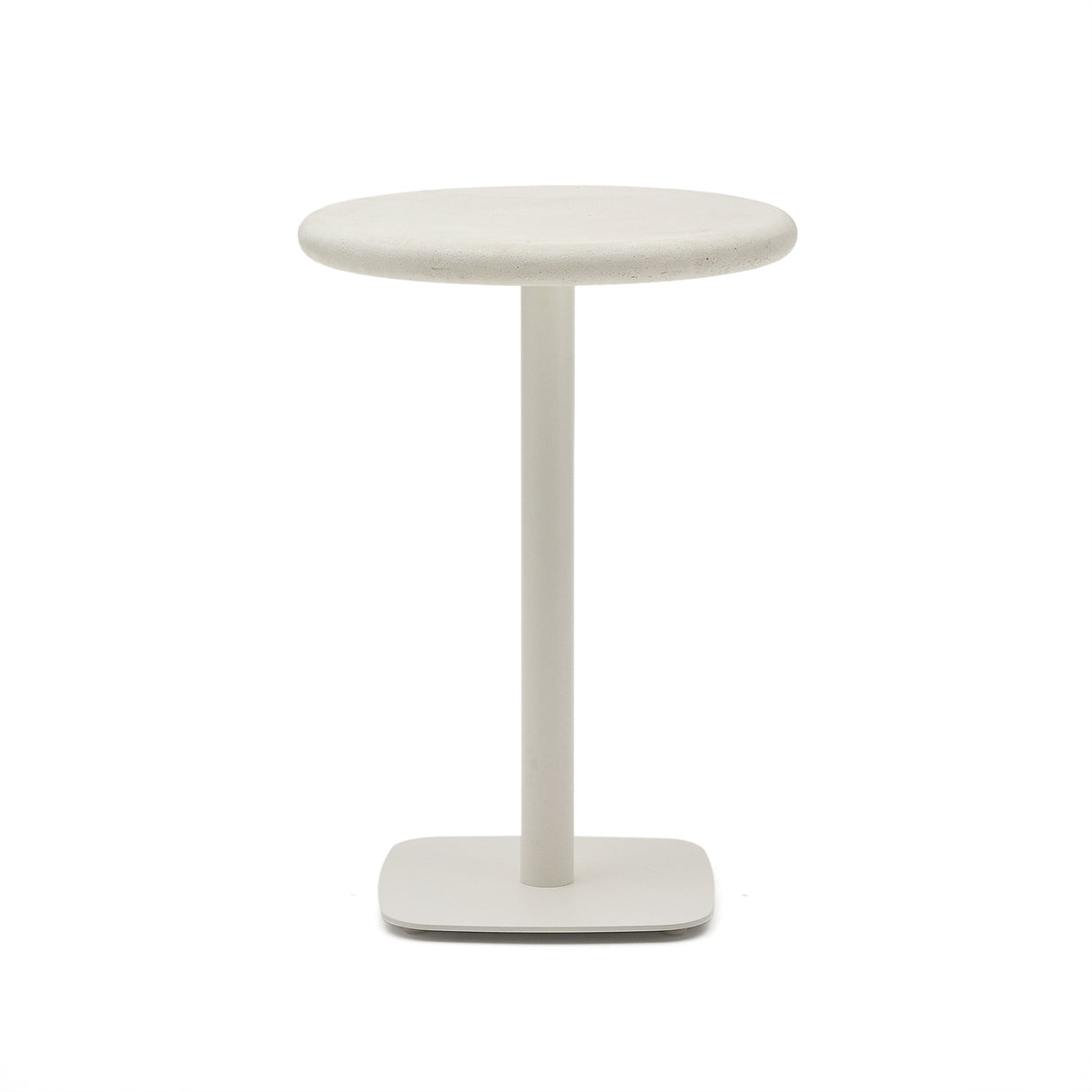Hoher, runder Outdoor-Tisch Dina mit weißer Zementplatte Ø 70 cm und weißem Stahlfuß 48 x 48 x 96 cm - ZEN ZONE Furniture