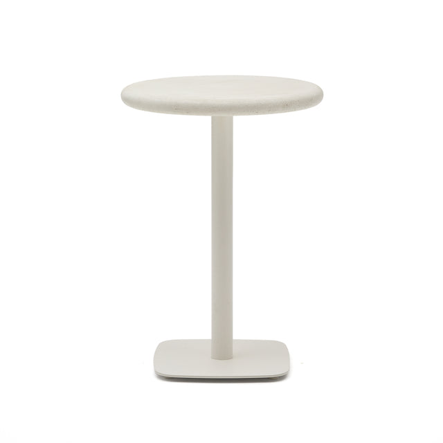 Hoher, runder Outdoor-Tisch Dina mit weißer Zementplatte Ø 70 cm und weißem Stahlfuß 48 x 48 x 96 cm - ZEN ZONE Furniture