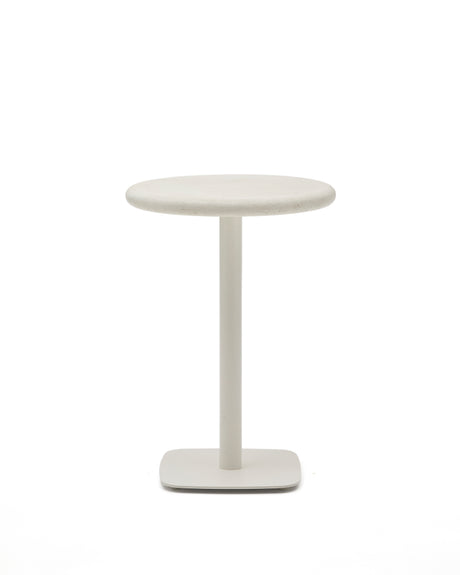 Hoher, runder Outdoor-Tisch Dina mit weißer Zementplatte Ø 70 cm und weißem Stahlfuß 48 x 48 x 96 cm - ZEN ZONE Furniture