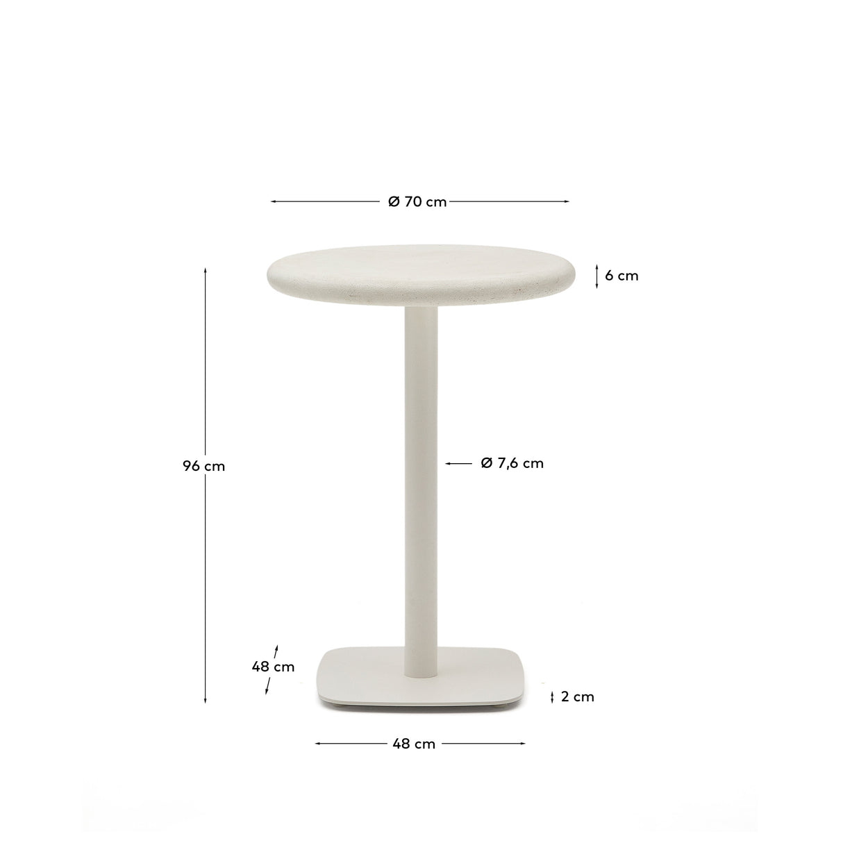 Hoher, runder Outdoor-Tisch Dina mit weißer Zementplatte Ø 70 cm und weißem Stahlfuß 48 x 48 x 96 cm - ZEN ZONE Furniture