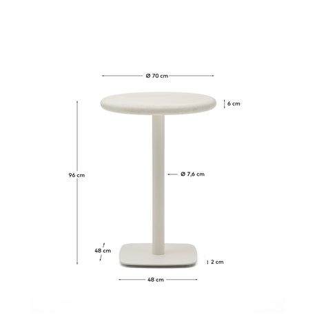 Hoher, runder Outdoor-Tisch Dina mit weißer Zementplatte Ø 70 cm und weißem Stahlfuß 48 x 48 x 96 cm - ZEN ZONE Furniture
