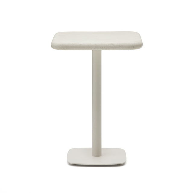 Hoher Outdoor-Tisch Dina mit weißer Zementplatte 70 x 70 cm und weißem Stahlfuß 48 x 48 x 96 cm - ZEN ZONE Furniture