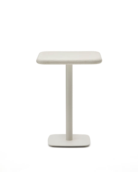 Hoher Outdoor-Tisch Dina mit weißer Zementplatte 70 x 70 cm und weißem Stahlfuß 48 x 48 x 96 cm - ZEN ZONE Furniture