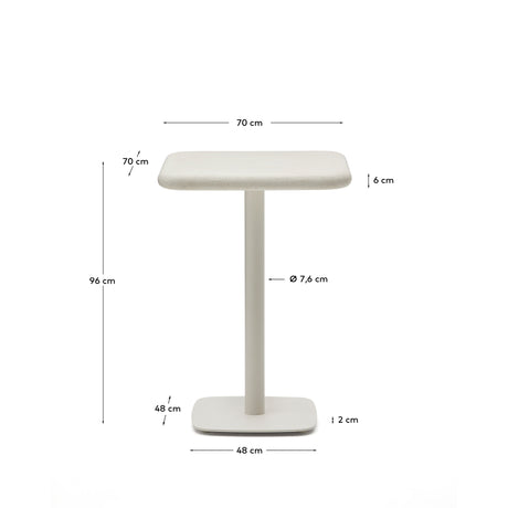 Hoher Outdoor-Tisch Dina mit weißer Zementplatte 70 x 70 cm und weißem Stahlfuß 48 x 48 x 96 cm - ZEN ZONE Furniture