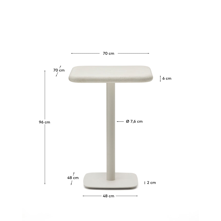 Hoher Outdoor-Tisch Dina mit weißer Zementplatte 70 x 70 cm und weißem Stahlfuß 48 x 48 x 96 cm - ZEN ZONE Furniture