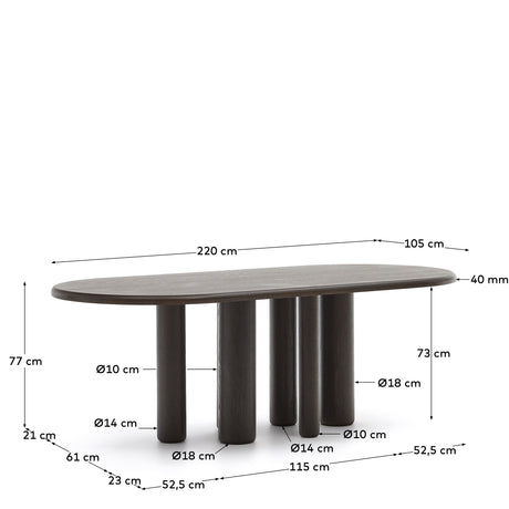 Mailen ovaler Tisch aus Eschenfurnier mit dunklem Finish Ø 220 x 105 cm - ZEN ZONE Furniture