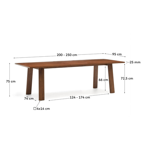 Arlen Ausziehtisch Furnier und massives Eichenholz mit Nussbaum-Finish 200 (250) x 95 cm FSC - ZEN ZONE Furniture
