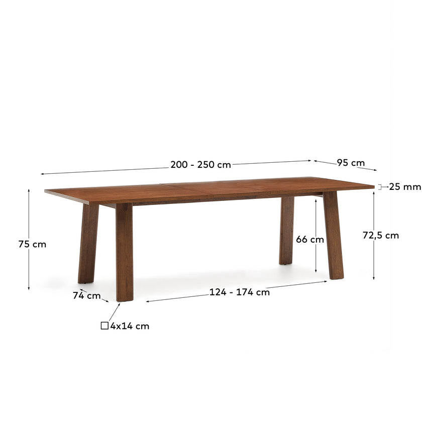 Arlen Ausziehtisch Furnier und massives Eichenholz mit Nussbaum-Finish 200 (250) x 95 cm FSC - ZEN ZONE Furniture