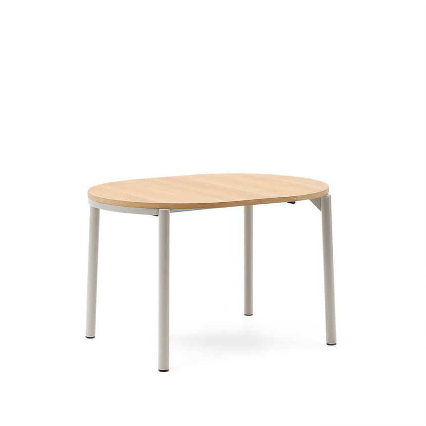 Montuiri Ausziehtisch rund Eichenfurnier und Stahlbeine graues Finish 120(160) x 90 cm - ZEN ZONE Furniture
