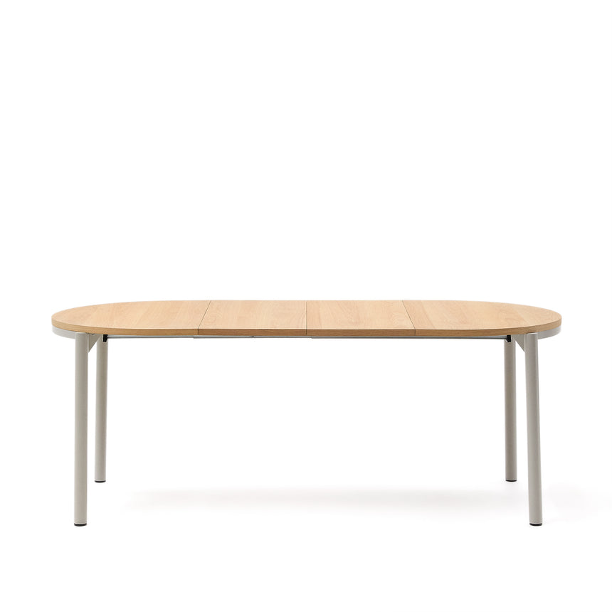 Montuiri Ausziehtisch rund Eichenfurnier und Stahlbeine graues Finish 120(160) x 90 cm - ZEN ZONE Furniture