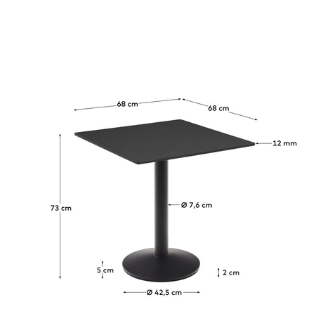 Esilda Outdoor-Tisch schwarz mit schwarz lackiertem Metallbein 70 x 70 x 70 cm - ZEN ZONE Furniture