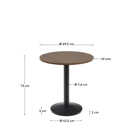 Runder Tisch Esilda  Melamin nussbaumfarben Metallbein mit schwarzer Lackierung Ø70x70 cm - ZEN ZONE Furniture