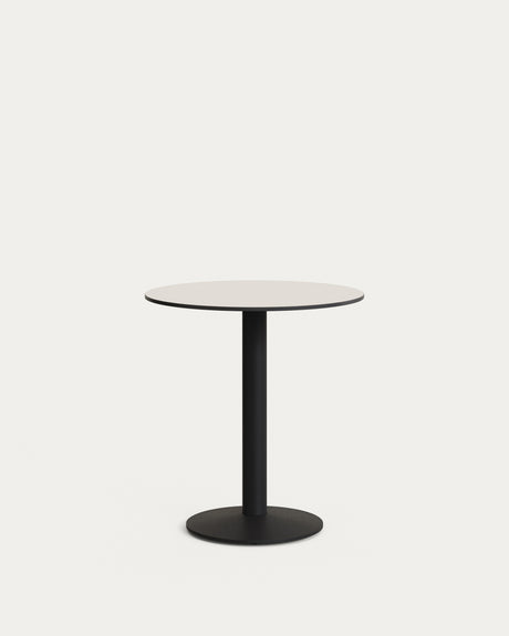 Runder Outdoor-Tisch Esilda weiß mit schwarz lackiertem Metallbein Ø 70 x 70 cm - ZEN ZONE Furniture