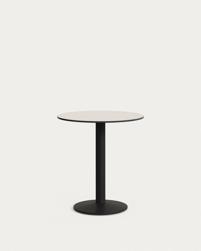 Runder Outdoor-Tisch Esilda weiß mit schwarz lackiertem Metallbein Ø 70 x 70 cm - ZEN ZONE Furniture