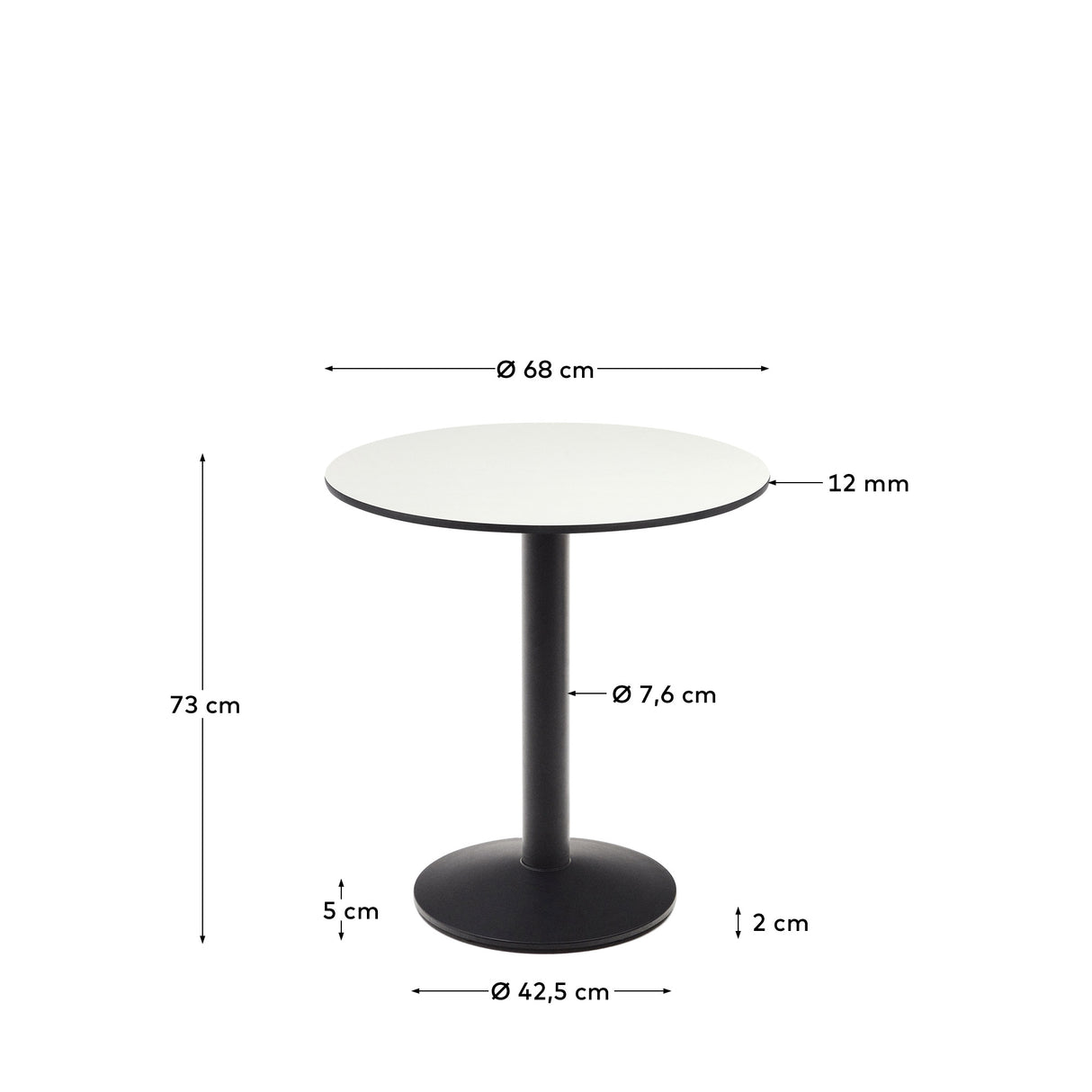 Runder Outdoor-Tisch Esilda weiß mit schwarz lackiertem Metallbein Ø 70 x 70 cm - ZEN ZONE