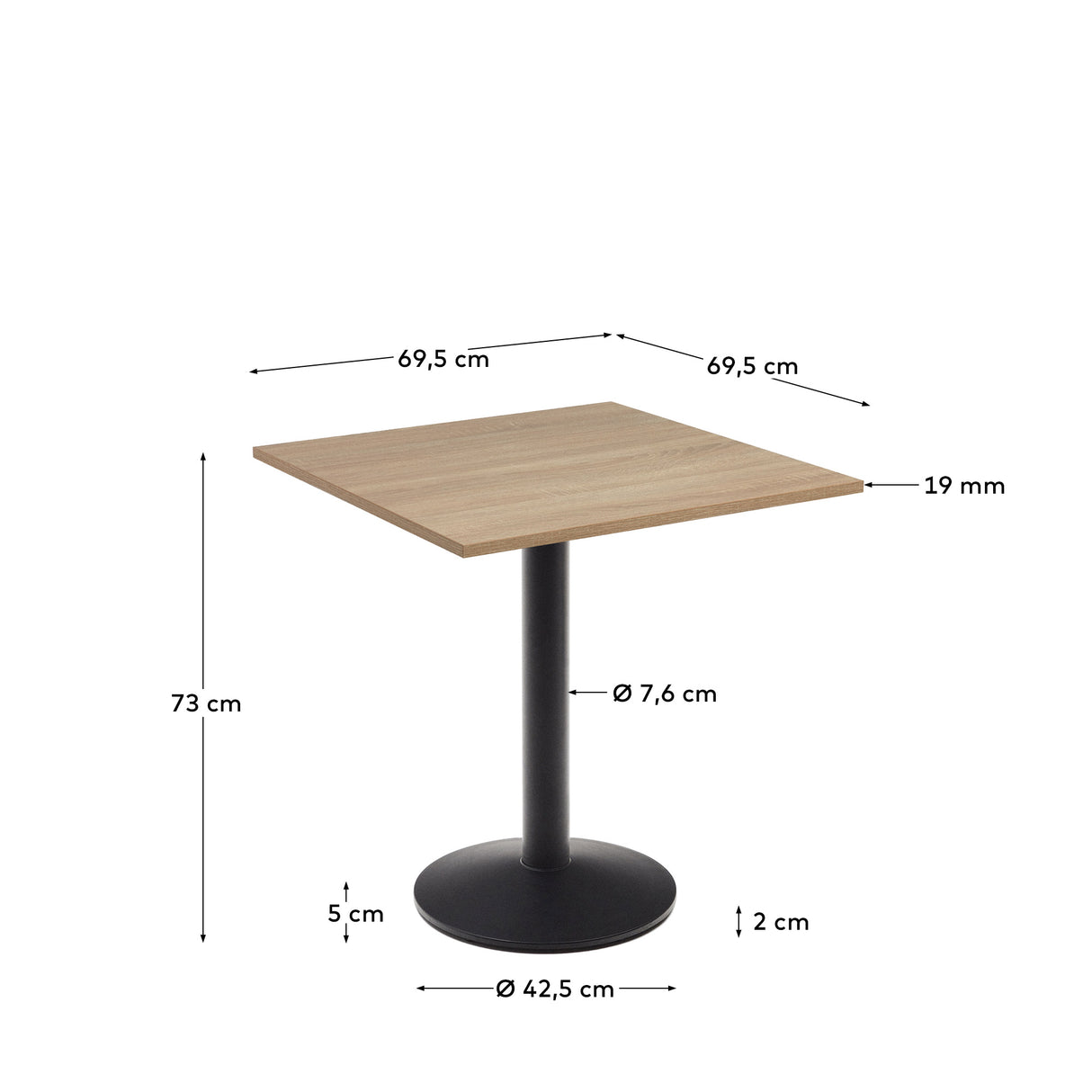 Esilda Tisch Melamin naturfarben mit Metallbein schwarz lackiert 70x70x70 cm - ZEN ZONE