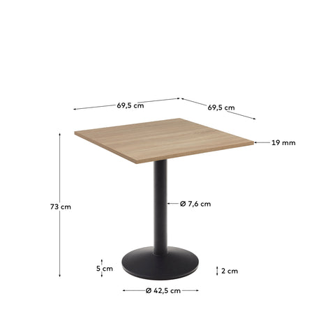 Esilda Tisch Melamin naturfarben mit Metallbein schwarz lackiert 70x70x70 cm - ZEN ZONE