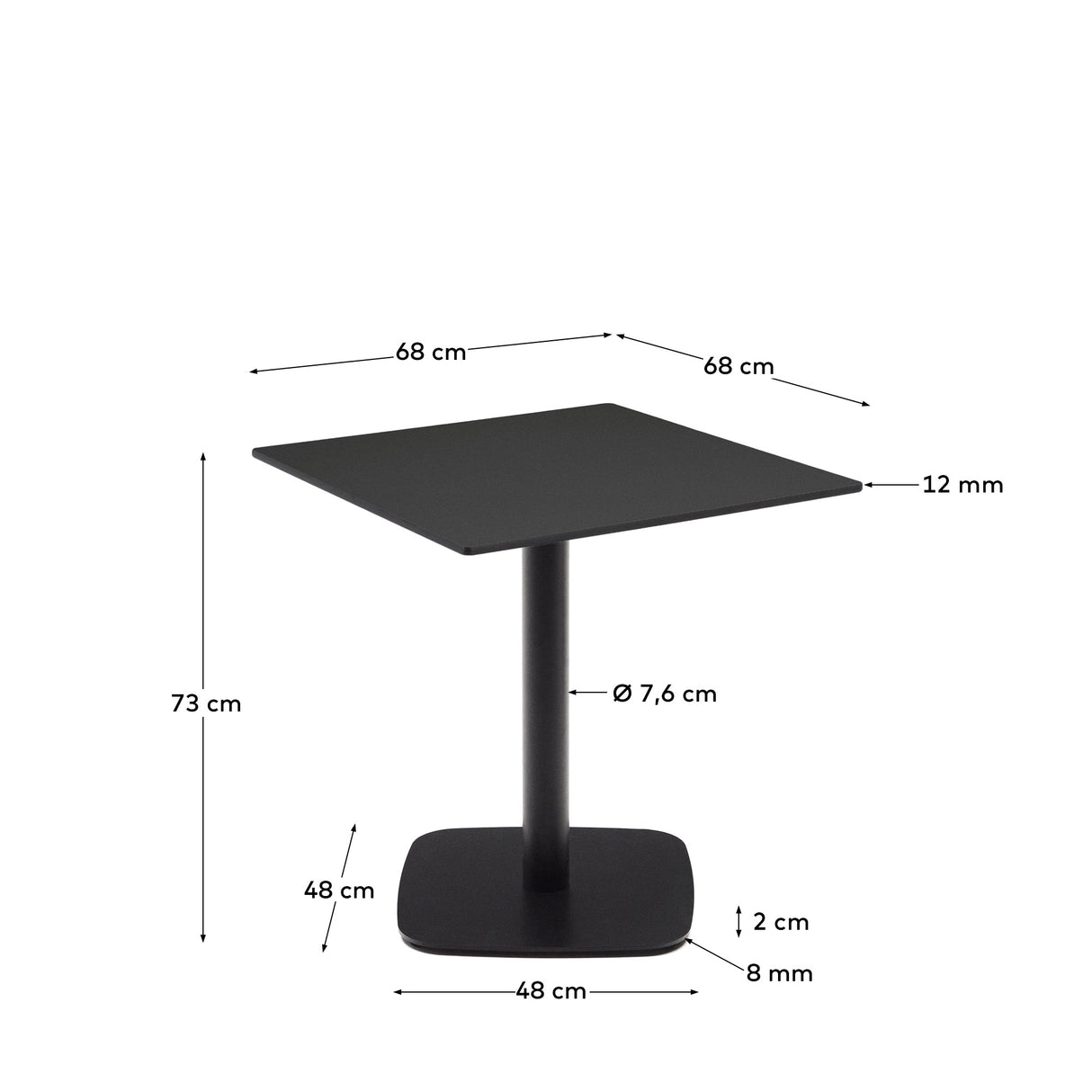 Dina Outdoor-Tisch schwarz mit schwarz lackiertem Metallbein 68 x 68 x 70 cm - ZEN ZONE Furniture