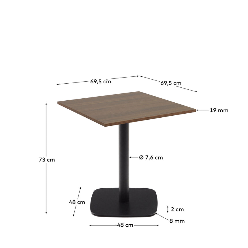 Dina Tisch aus Melamin in Nussbaumoptik mit schwarz lackiertem Metallbein 70 x 70 x 70 cm - ZEN ZONE Furniture
