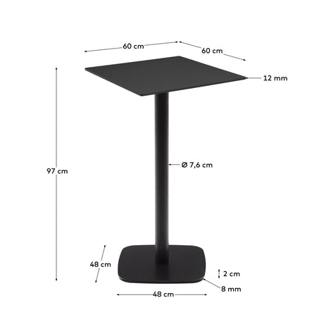 Dina Outdoor Stehtisch schwarz mit schwarz lackiertem Metallbein 60 x 60 x 96 cm - ZEN ZONE Furniture