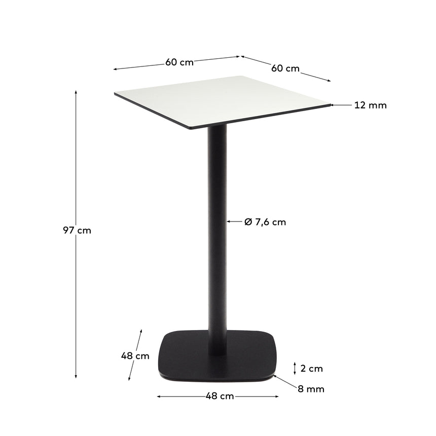 Dina hoher Outdoor-Tisch weiß mit schwarz lackiertem Metallbein 60x60x96 cm - ZEN ZONE Furniture