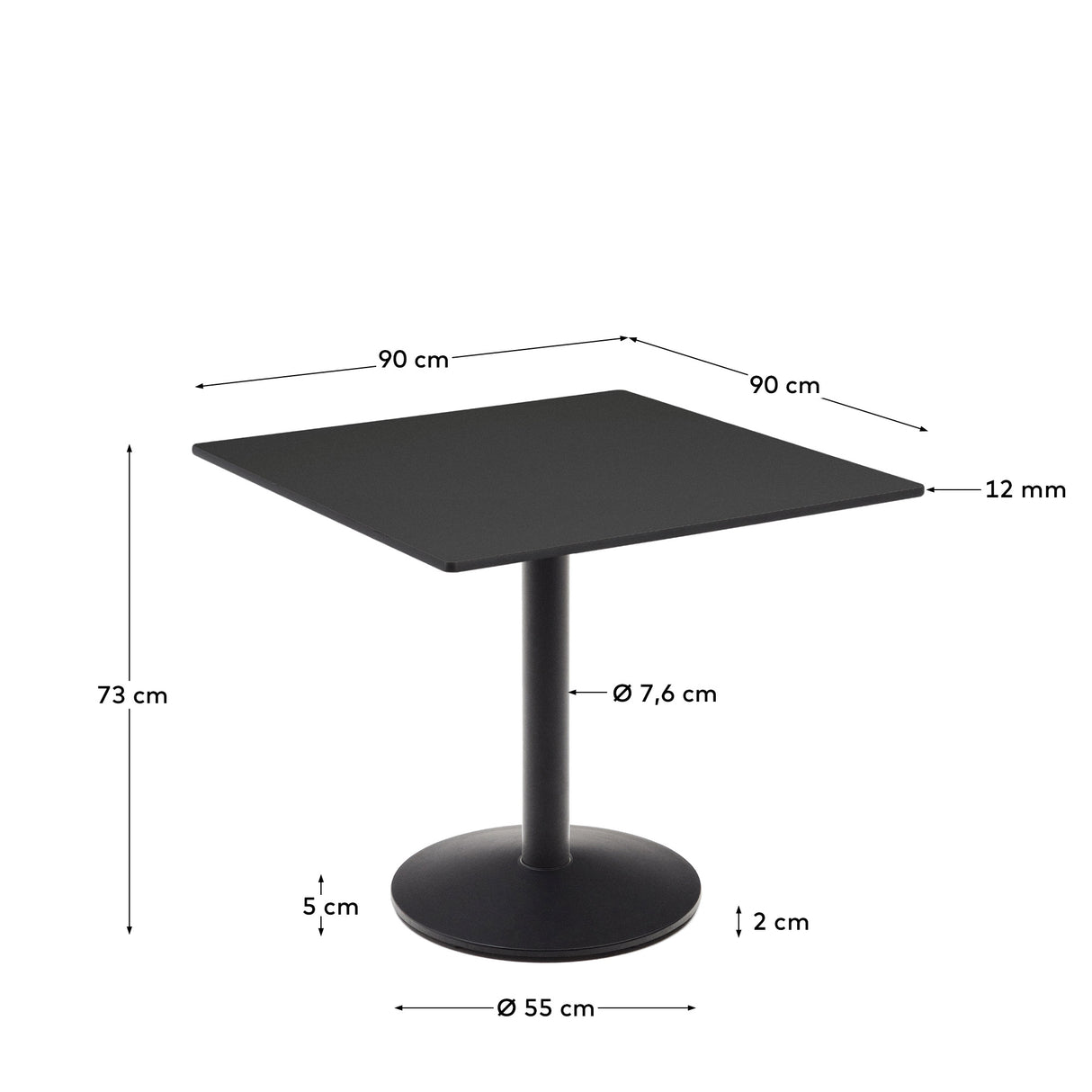 Esilda Outdoor-Tisch schwarz mit schwarz lackiertem Metallgestell 90 x 90 x 70 cm - ZEN ZONE Furniture