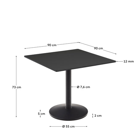 Esilda Outdoor-Tisch schwarz mit schwarz lackiertem Metallgestell 90 x 90 x 70 cm - ZEN ZONE Furniture