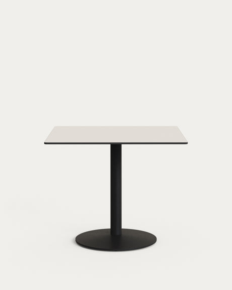 Esilda Outdoor-Tisch weiß mit schwarz lackiertem Metallbein 90 x 90 x 70 cm - ZEN ZONE Furniture