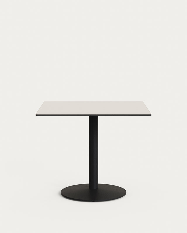 Esilda Outdoor-Tisch weiß mit schwarz lackiertem Metallbein 90 x 90 x 70 cm - ZEN ZONE Furniture