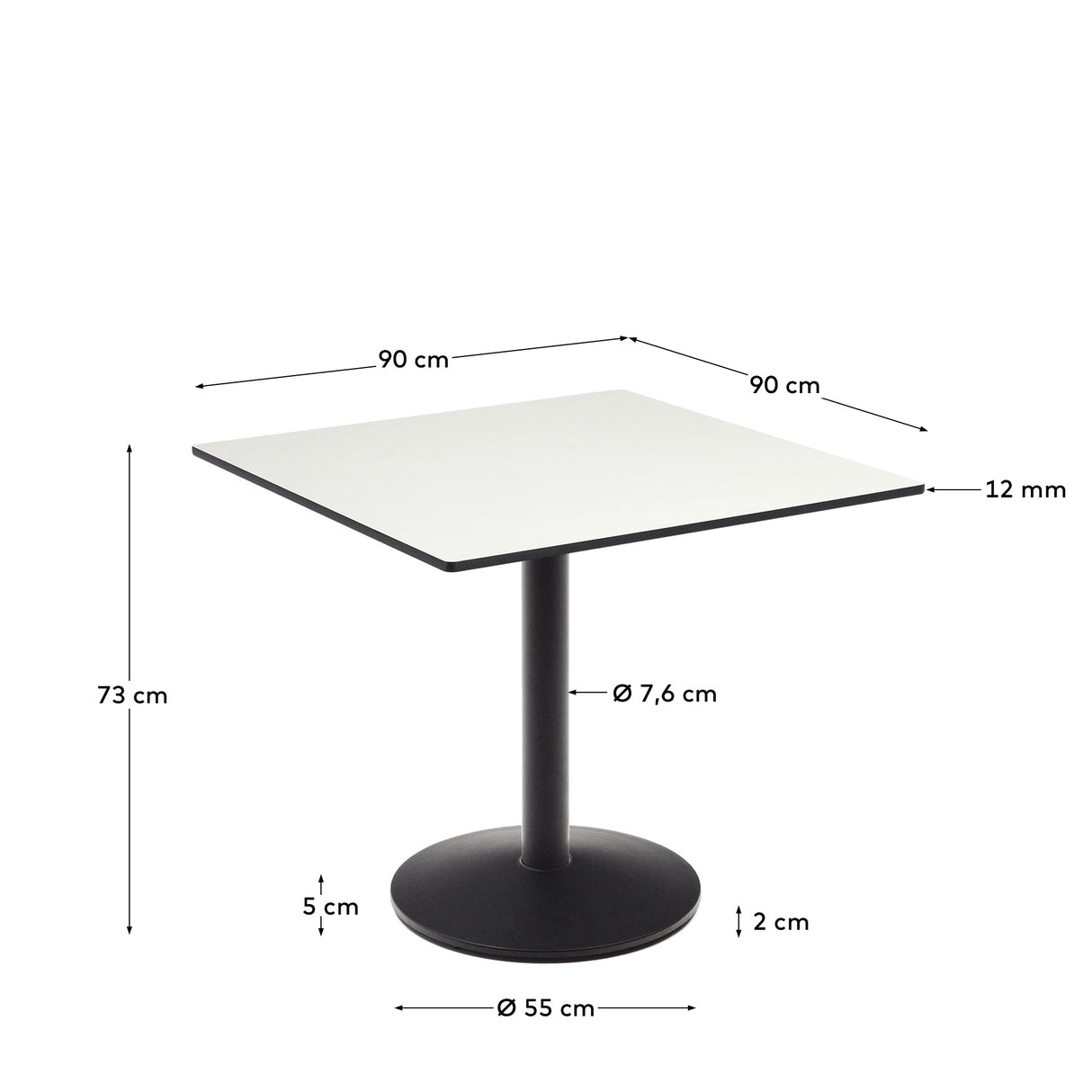 Esilda Outdoor-Tisch weiß mit schwarz lackiertem Metallbein 90 x 90 x 70 cm - ZEN ZONE Furniture