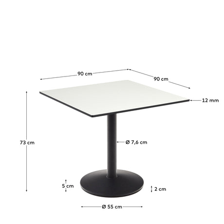 Esilda Outdoor-Tisch weiß mit schwarz lackiertem Metallbein 90 x 90 x 70 cm - ZEN ZONE Furniture