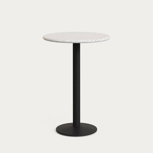 Hoher, runder Saura Bar-Tisch aus Metall mit weisser Terrazzo-platte, 96 x Ø70 cm - ZEN ZONE Furniture