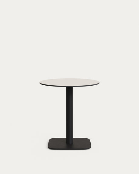 Runder Outdoor-Tisch Dina weiß mit schwarz lackiertem Metallbein Ø 68x70 cm - ZEN ZONE Furniture