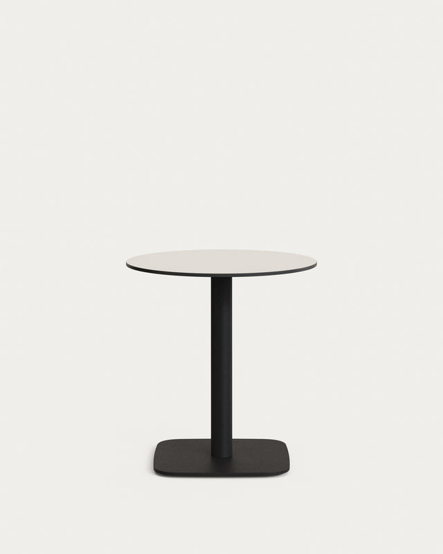 Runder Outdoor-Tisch Dina weiß mit schwarz lackiertem Metallbein Ø 68x70 cm - ZEN ZONE Furniture