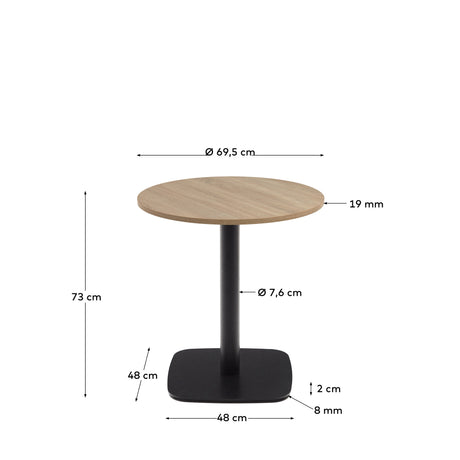 Dina runder Tisch Melamin naturfarben mit Metallbein schwarz lackiert Ø68x70cm - ZEN ZONE