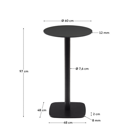 Dina hoher runder Outdoor-Tisch schwarz mit schwarz lackiertem Metallgestell Ø 60x96 cm - ZEN ZONE Furniture