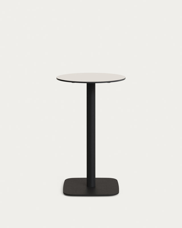 Dina weißer runder hoher Outdoor-Tisch mit schwarz lackiertem Metallbein Ø60x96 cm - ZEN ZONE Furniture