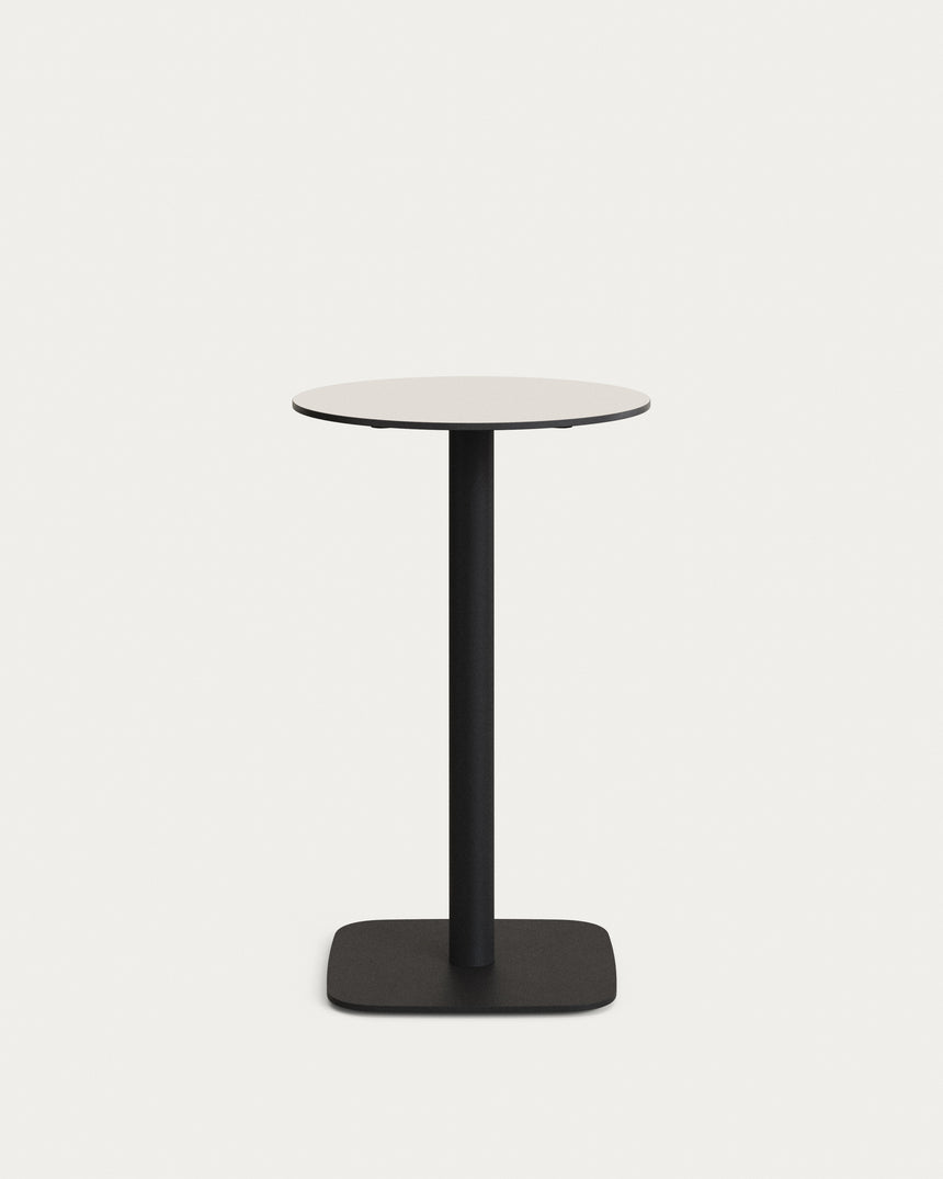 Dina weißer runder hoher Outdoor-Tisch mit schwarz lackiertem Metallbein Ø60x96 cm - ZEN ZONE Furniture