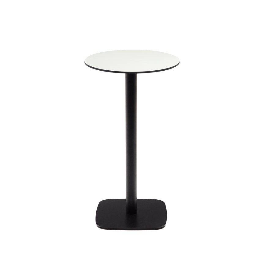 Dina weißer runder hoher Outdoor-Tisch mit schwarz lackiertem Metallbein Ø60x96 cm - ZEN ZONE Furniture