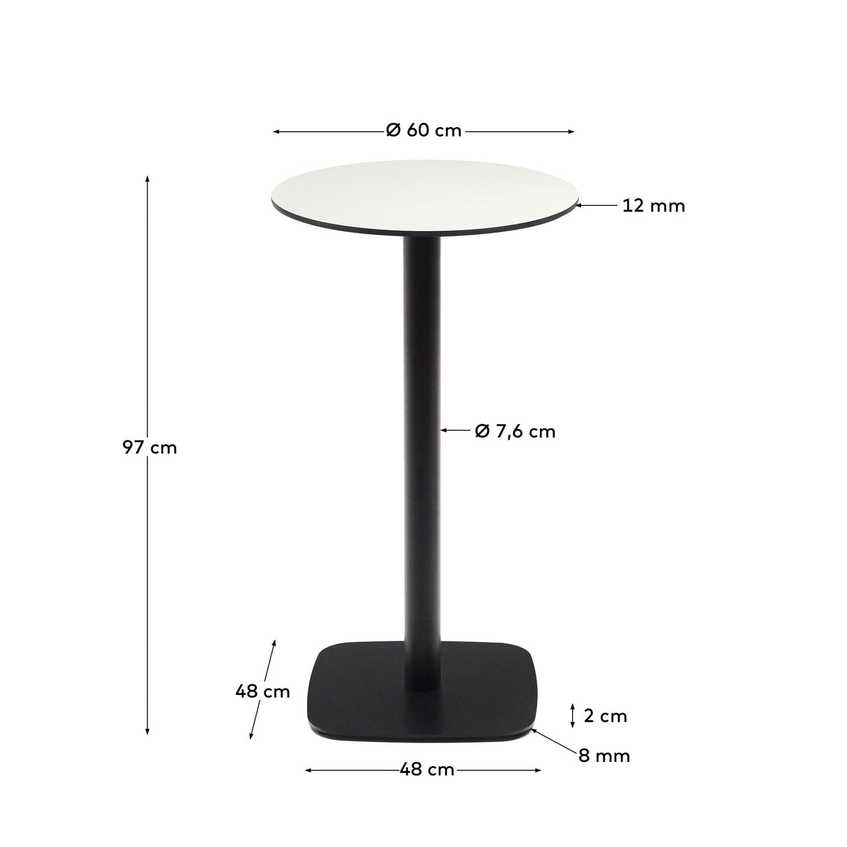 Dina weißer runder hoher Outdoor-Tisch mit schwarz lackiertem Metallbein Ø60x96 cm - ZEN ZONE Furniture