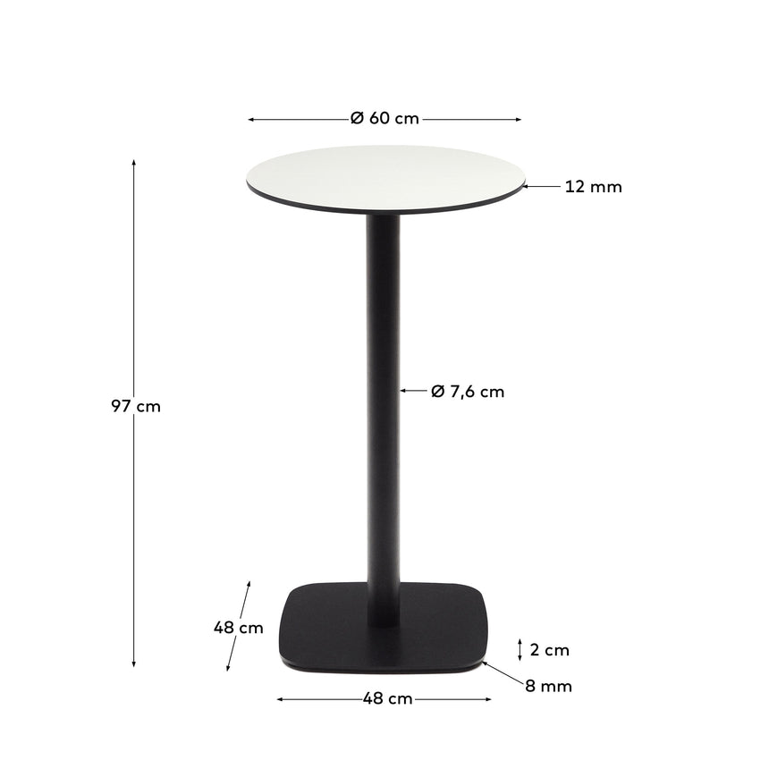 Dina weißer runder hoher Outdoor-Tisch mit schwarz lackiertem Metallbein Ø60x96 cm - ZEN ZONE Furniture