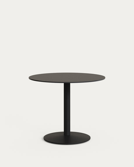 Esilda schwarzer runder Outdoor-Tisch mit schwarz lackiertem Metallbein Ø 90 x 70 cm - ZEN ZONE Furniture